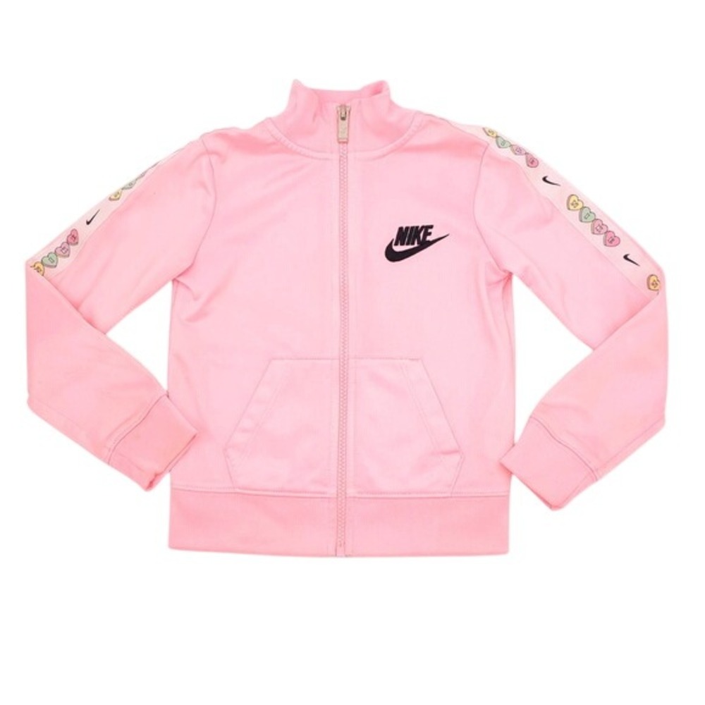 Nike Track Jacket Kids Pink Heart Logo Taped Sleeves Size 3-4 XS